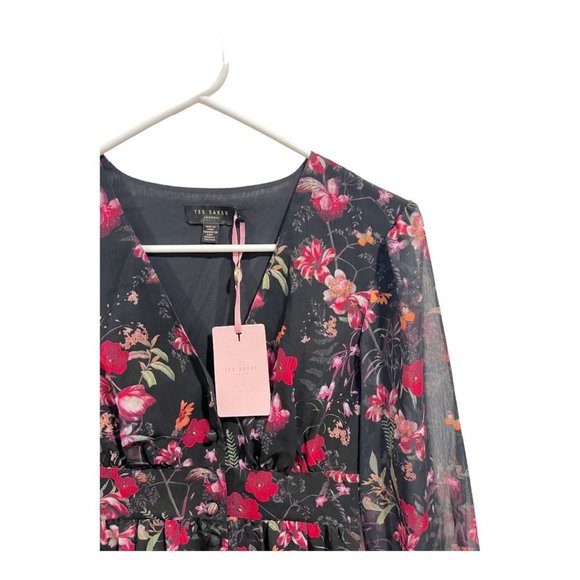 TED BAKER ADRIELA Fern Forest Deep V MIDI Dress - Picture 7 of 8